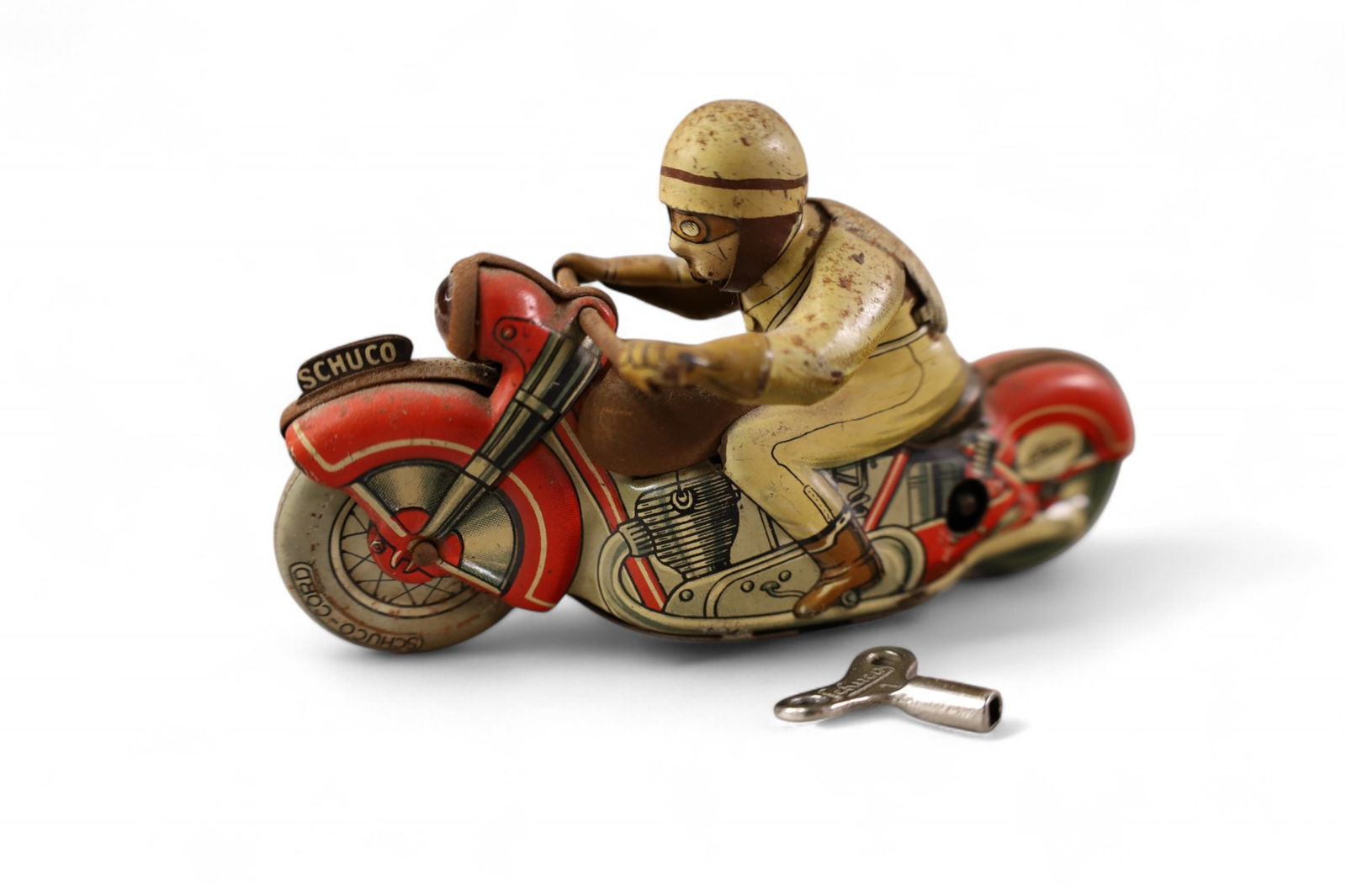 SCHUCO KEY WIND MOTORCYCLE: WITH ORIGINAL KEY, SCHUCO KEY WIND MOTORCYCLE. RUST. 5" L.