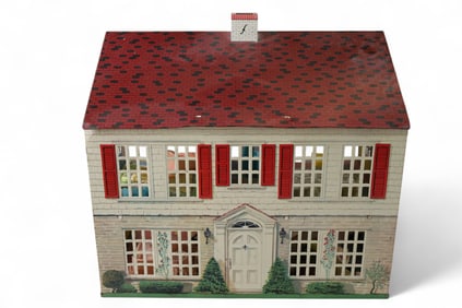2 TIN LITHO DOLL HOUSES WITH FURNITURE