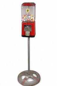 25 CENT OAK GUMBALL MACHINE ON STAND