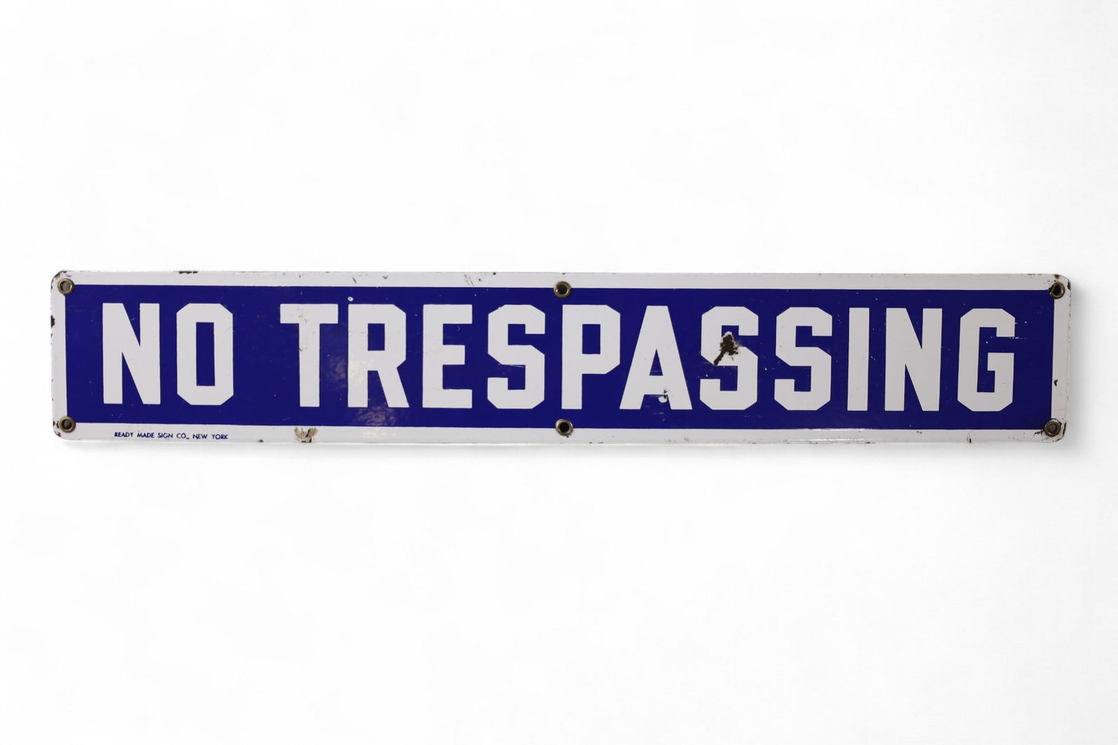 NO TRESPASSING PORCELAIN SIGN: SINGLE SIDED PORCELAIN NO TRESPASSING SIGN, 24" x 4"