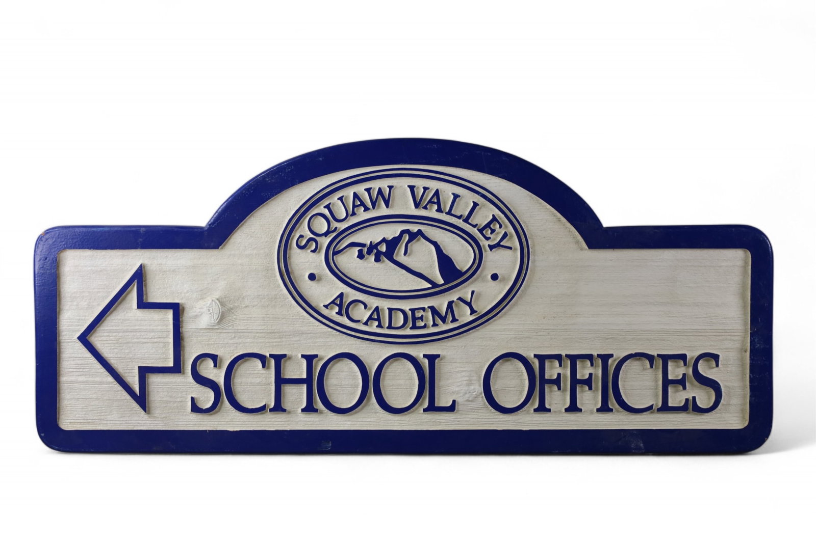 SQUAW VALLEY SCHOOL SIGN: PAINTED WOOD SCHOOL SIGN, 42" x 18" THIS ITEM EXCEEDS SIZE LIMITATIONS FOR IN HOUSE SHIPPING, MUST BE PICKED UP IN HOUSE OR SHIPPED VIA 3rd PARTY GROUND SHIPPER.
