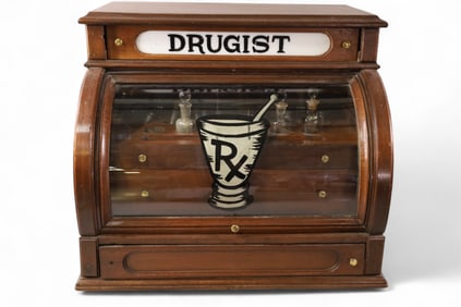 ANTIQUE TABLE TOP PHARMACY CABINET