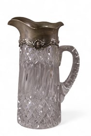 CUT GLASS PITCHER WITH STERLING TOP