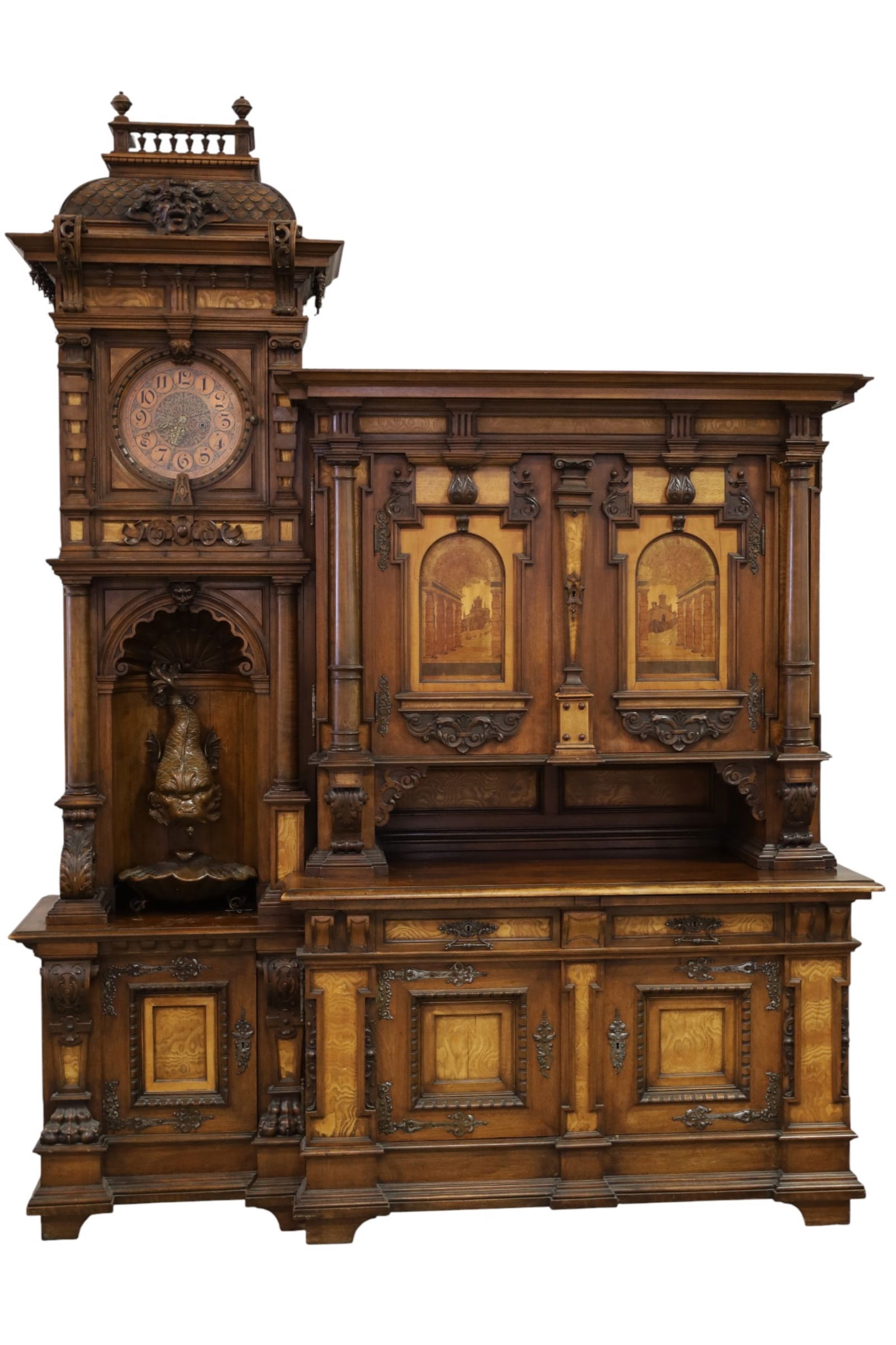 MONUMENTAL 19TH CENTURY INLAID CLOCK & CABINET