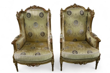 PAIR OF GOLD GILT FRENCH STYLE WINGBACK CHAIRS