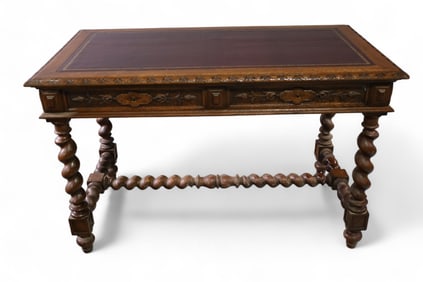 TURN OF THE CENTURY CARVED OAK LIBRARY TABLE