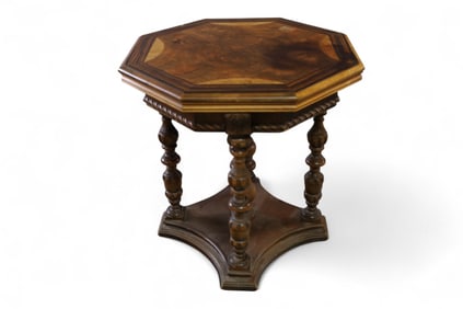 ANTIQUE BURLED OCTAGON OCCASIONAL TABLE
