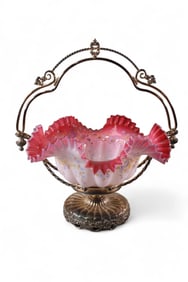 VICTORIAN SILVERPLATE & GLASS BRIDE'S BASKET