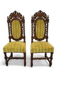 PAIR OF HIGHLY CARVED OAK CHAIRS