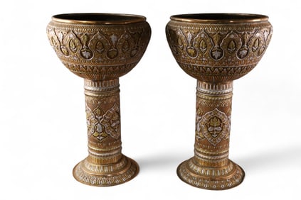 PAIR OF PERSIAN JARDINIERES W/ PEDESTALS
