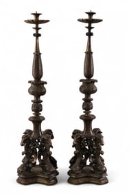 PAIR OF RAMS' HEAD CANDELABRAS