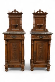 PAIR OF MARBLE TOP NIGHTSTANDS