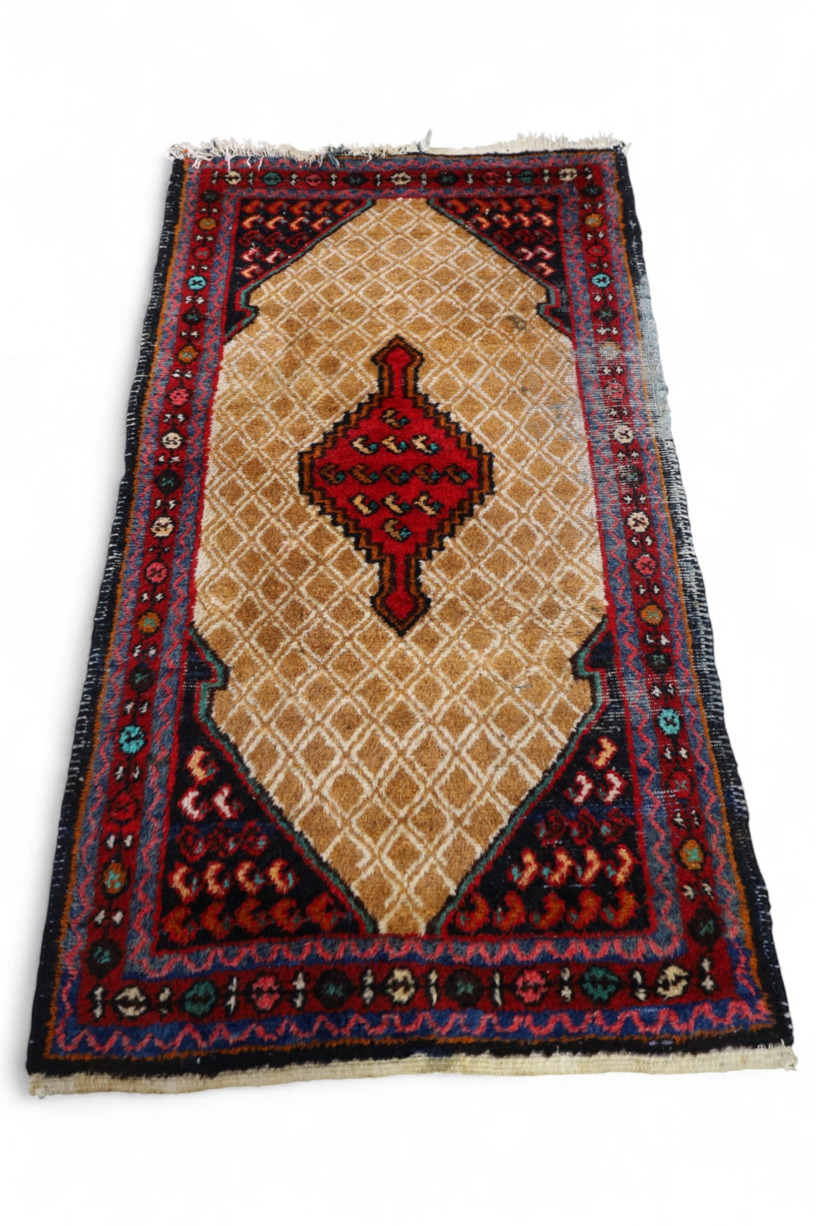 APPROX 3' 3" x 6' HANDMADE WOOL RUG: HANDMADE WOOL RUG, LOW PILE, ODOR.