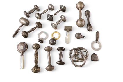 COLLECTION OF STERLING BABY RATTLES