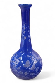ETCHED BLUE GLASS VASE