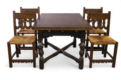 SPANISH STYLE DRAW LEAF TABLE & 4 CHAIRS
