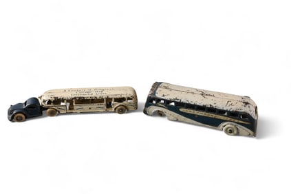 2 CAST IRON ARCADE GREYHOUND BUSSES
