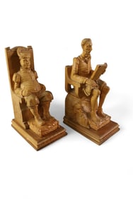 CARVED WOODEN BOOKENDS