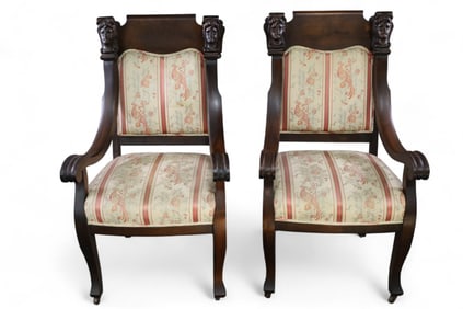 PAIR OF FIGURAL CARVED ARMCHAIRS