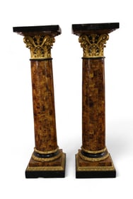 PAIR OF FRENCH VENEERED & GESSO PEDESTALS