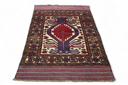 APPROX 3' 6" x 5' 11" HANDMADE WOOL RUG