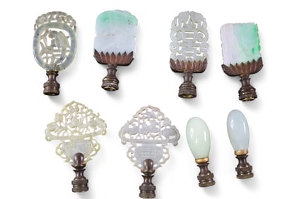 SET OF 8 JADE OR STONE FINIALS