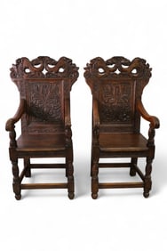 PAIR OF CARVED HALL CHAIRS
