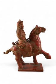 CARVED CHINESE WARRIOR ON HORSE