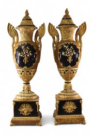 PAIR OF MONUMENTAL LIDDED URNS