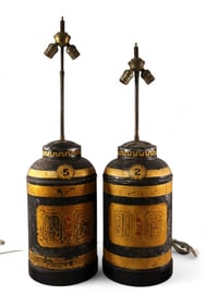 PAIR OF TIN TEA BIN LAMPS