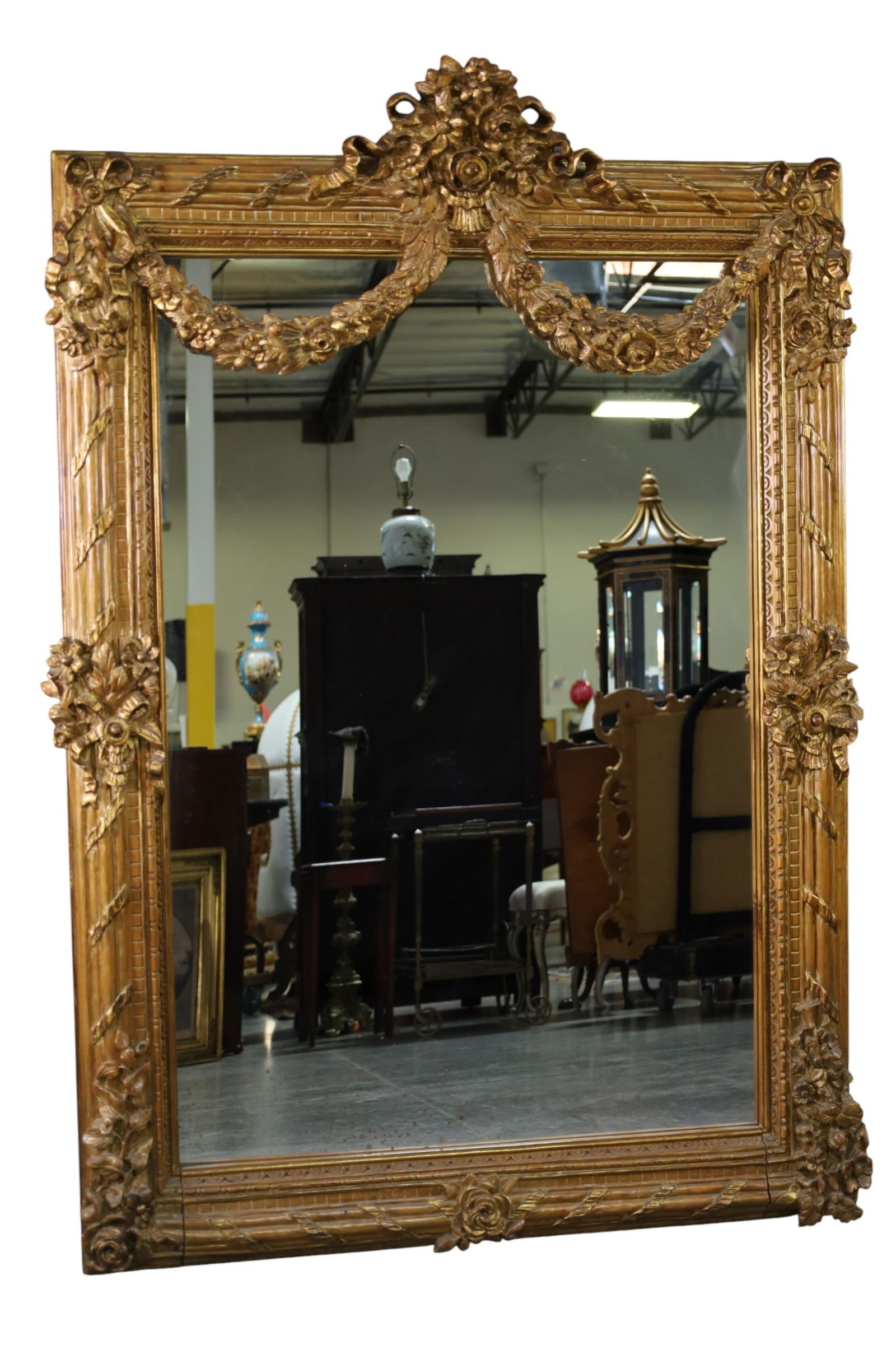 LARGE DECORATIVE CARVED WALL MIRROR (1 of 5)