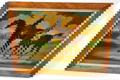 REVERSE PAINTED HORSE RACING WALL HANGING
