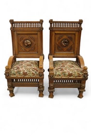 PAIR OF CARVED HALL CHAIRS