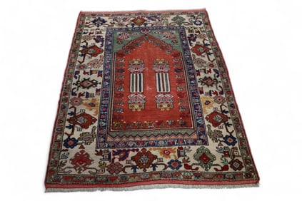 APPROX 3' 7" x 4' 8" HANDMADE WOOL RUG
