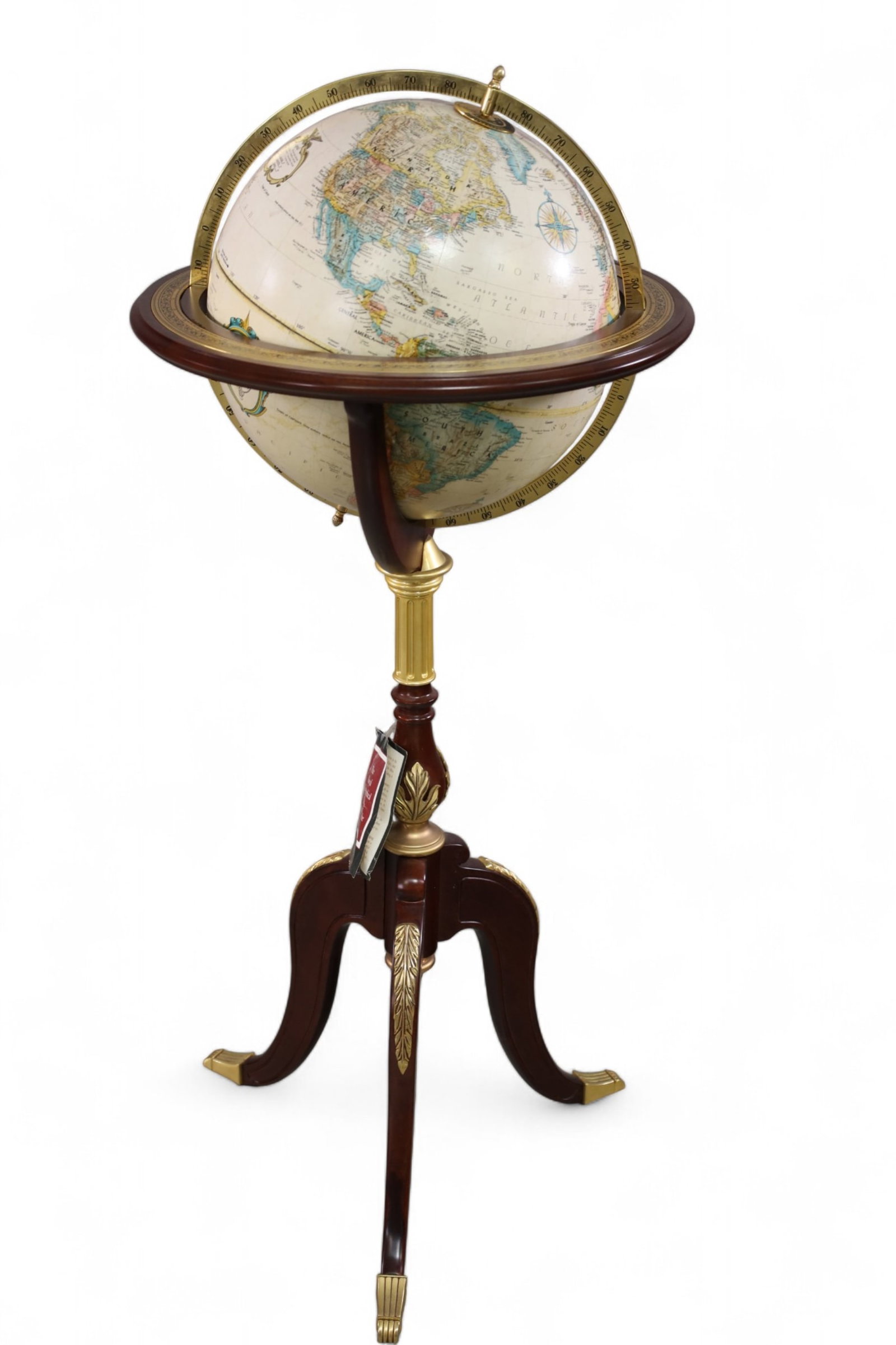 GLOBE ON STAND: FRANKLIN MINT GLOBE ON STAND, 12" DIAM GLOBE & 39" H. THIS ITEM EXCEEDS SIZE LIMITATIONS FOR IN HOUSE SHIPPING, MUST BE PICKED UP IN HOUSE OR SHIPPED VIA 3rd PARTY GROUND SHIPPER.