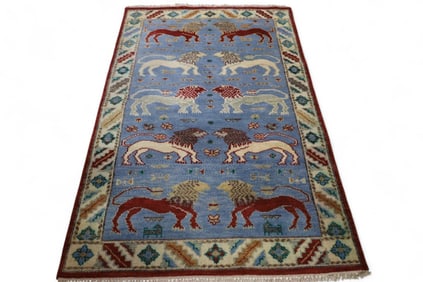 APPROX 4' x 6" HANDMADE WOOL RUG