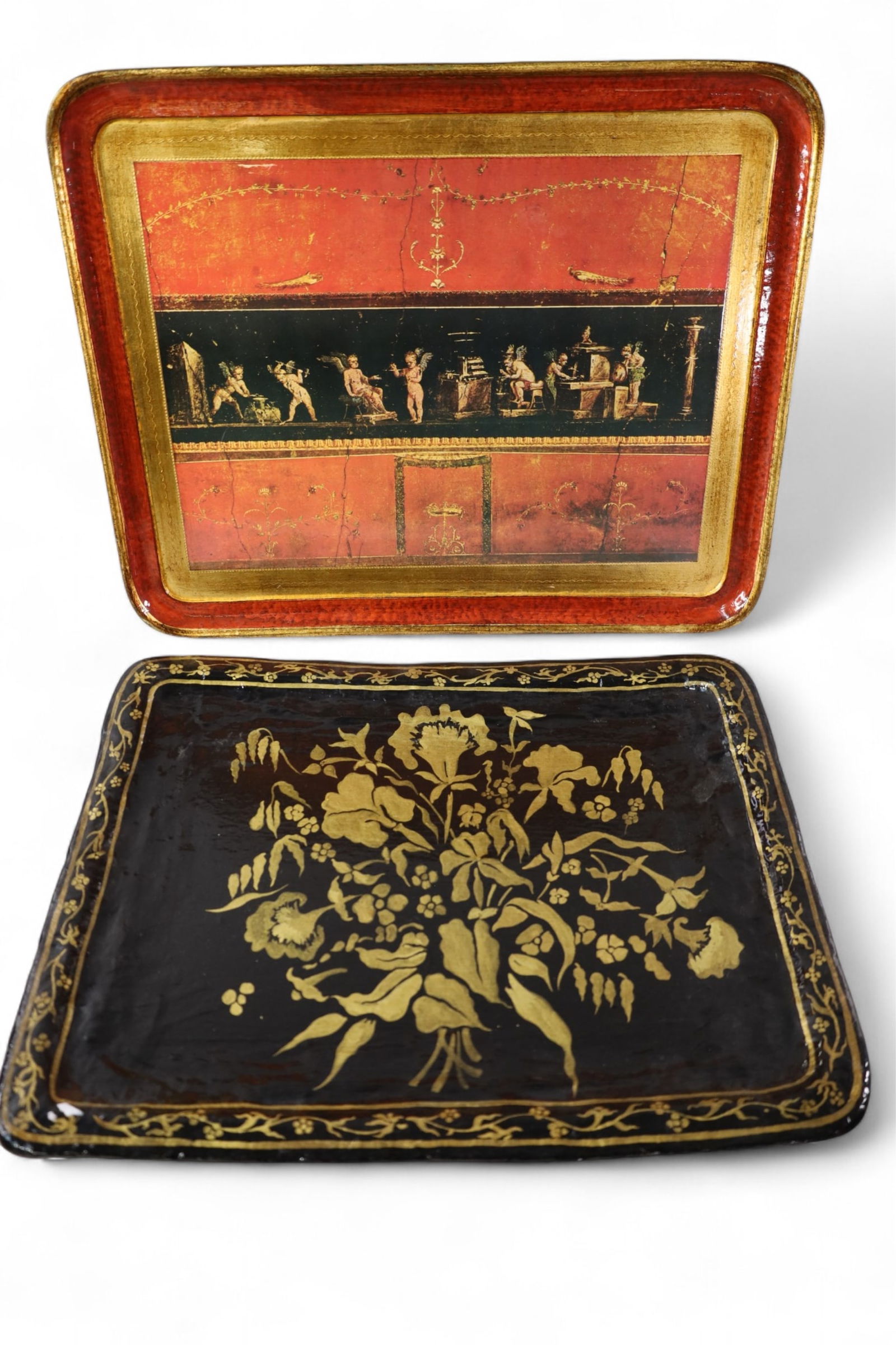 2 LACQUERED TRAYS: PAINTED FINISH AND LACQUERED TRAYS.NEIMAN MARCUS & BERGDORF GOODMAN. 19" x 15"