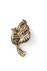 14K GOLD & SAPPHIRE BROACH