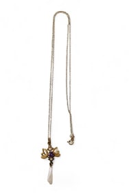14K GOLD, AMETHYST & PEARL PENDANT