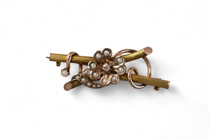 VICTORIAN 14K GOLD, DIAMOND, & PEARL PIN