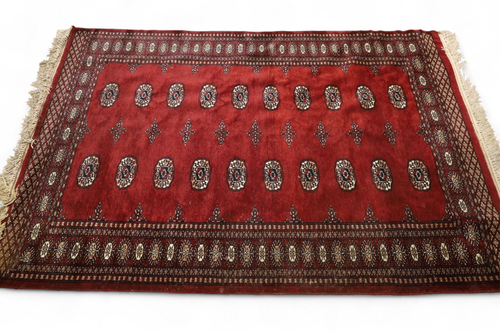 APPROX 5' 11"" x 4' 1" HANDMADE WOOL RUG: HANDMADE WOOL BOKARA. NEEDS CLEANED
