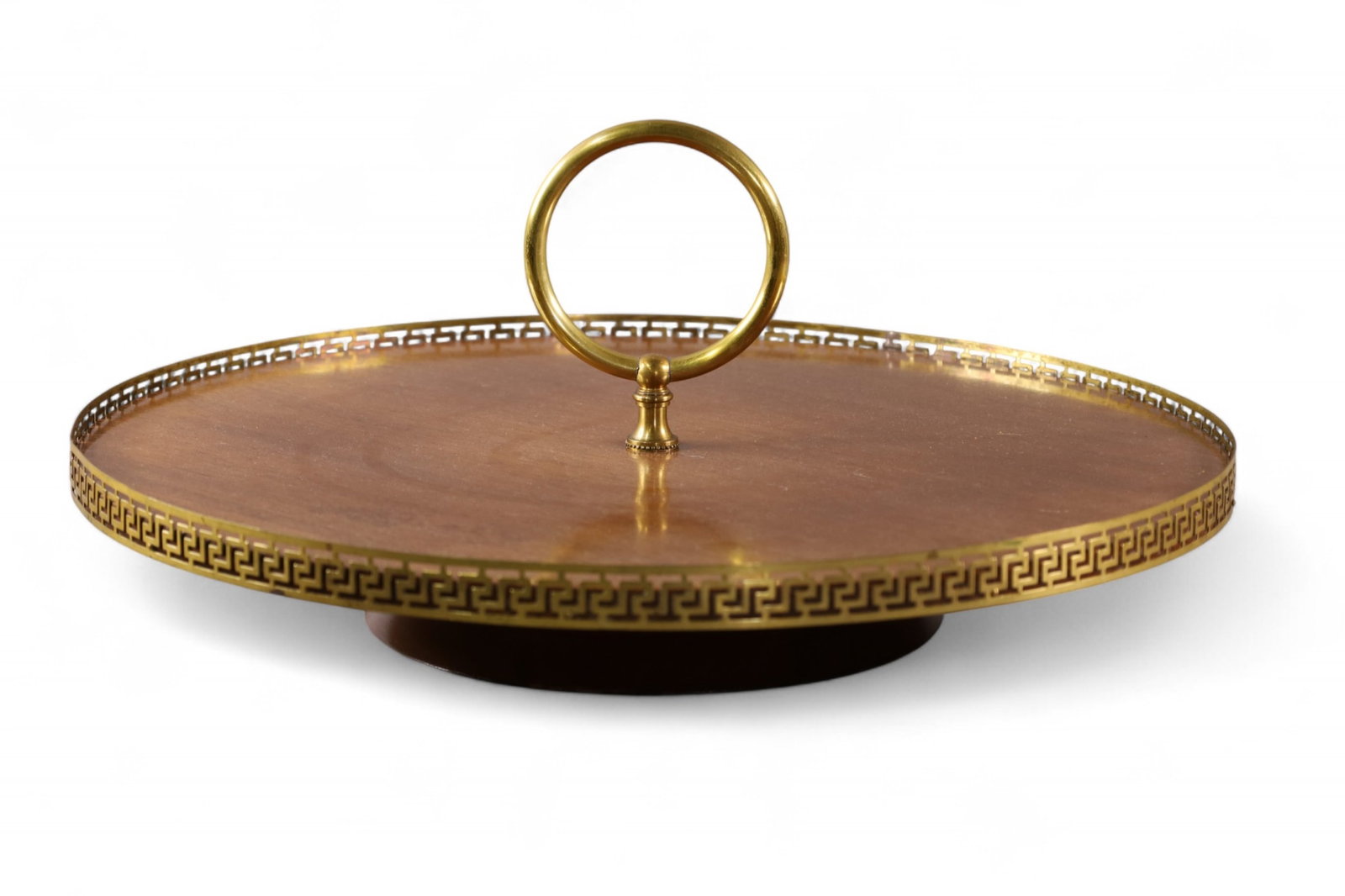 LAZY SUSAN CENTER PIECE: MCM LAZY SUSAN, MAHOGANY AND BRASS. 18" DIAM.