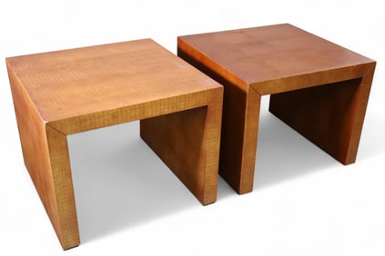 PAIR OF LEATHER WRAPPED END TABLES