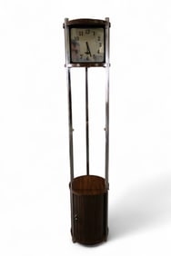 CHROME AND WOOD FLOOR CLOCK