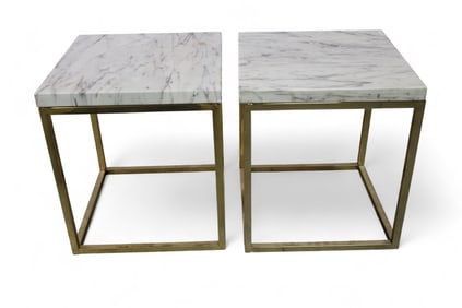 PAIR OF BRASS AND MARBLE END TABLES