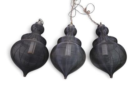 3 LARGE METAL MESH HANGING LANTERNS
