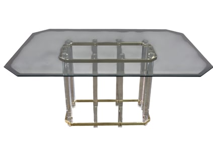 LUCITE & BRASS BASE DINING TABLE