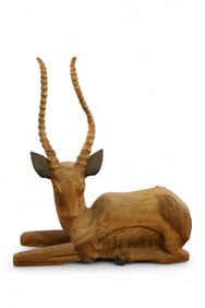 LARGE WOOD CARVED GAZELLE