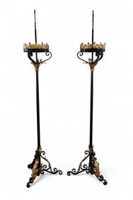 PAIR OF IRON CANDLE HOLDERS