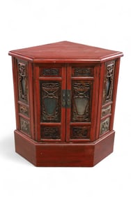 CHINESE RED LACQUER CORNER CABINET
